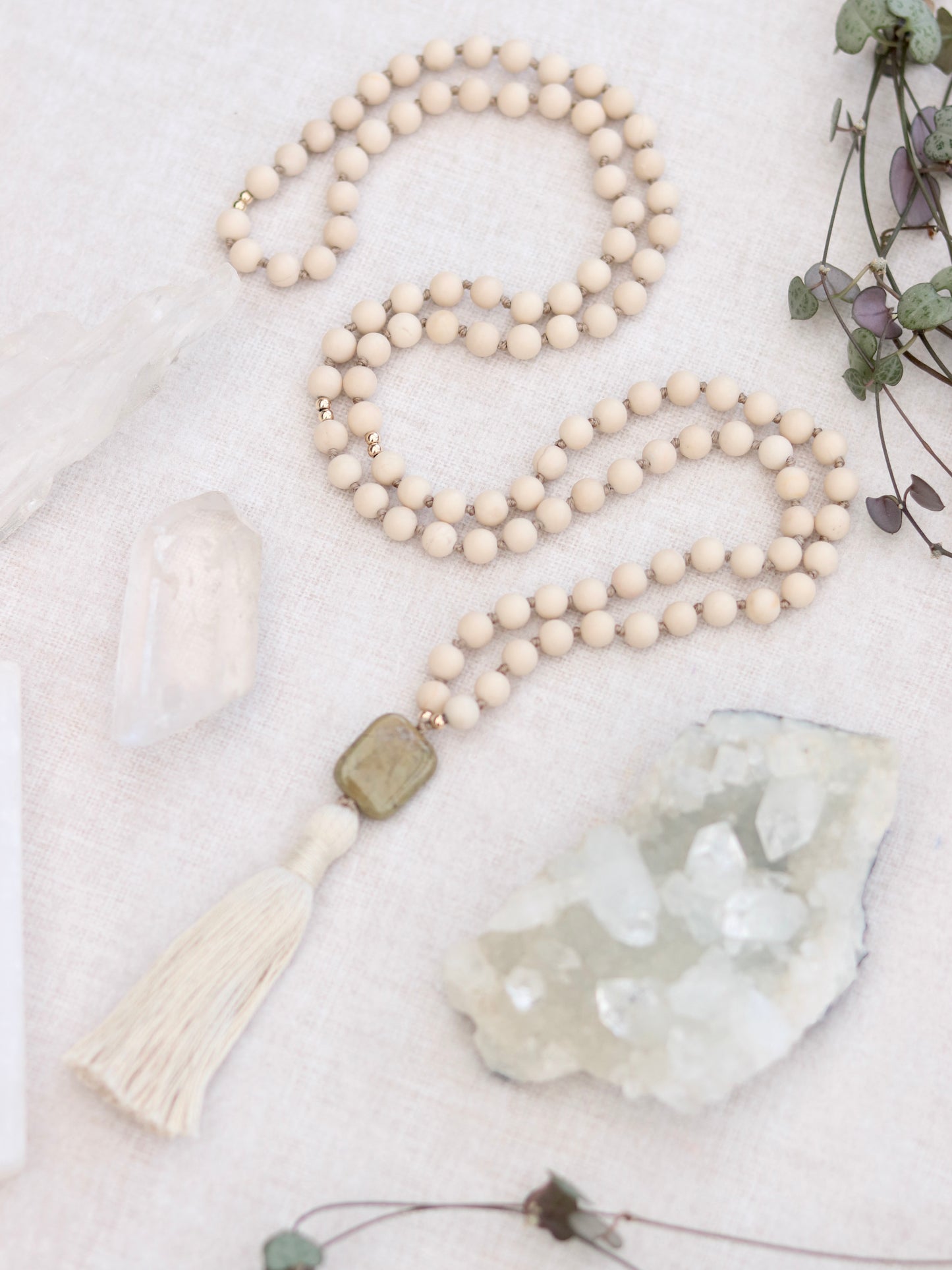 Riverstone with Silver Leaf Jasper Mala