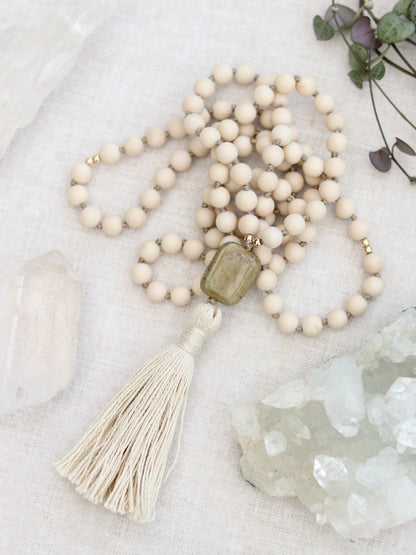 Riverstone with Silver Leaf Jasper Mala
