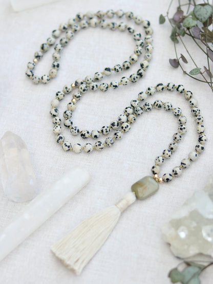Dalmatian Stone and Silver Leaf Jasper Mala