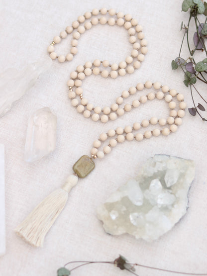 Riverstone with Silver Leaf Jasper Mala