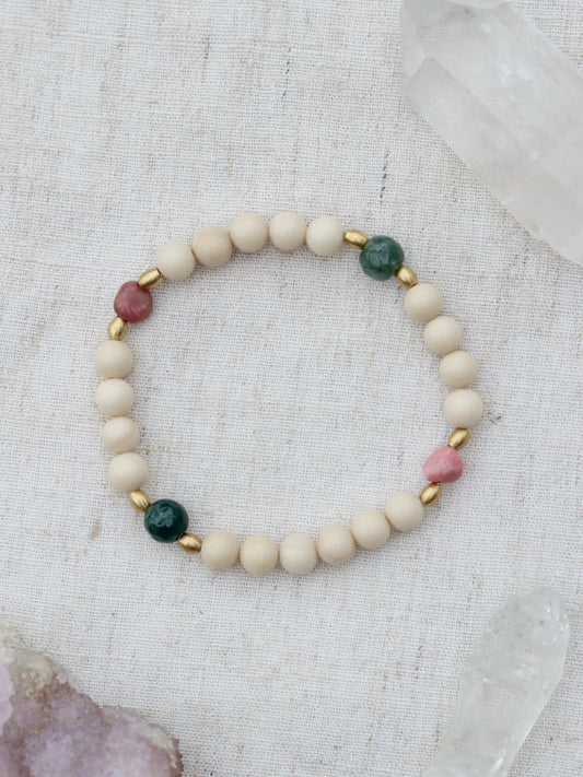 Riverstone, Rhodonite and Moss Agate Bracelet