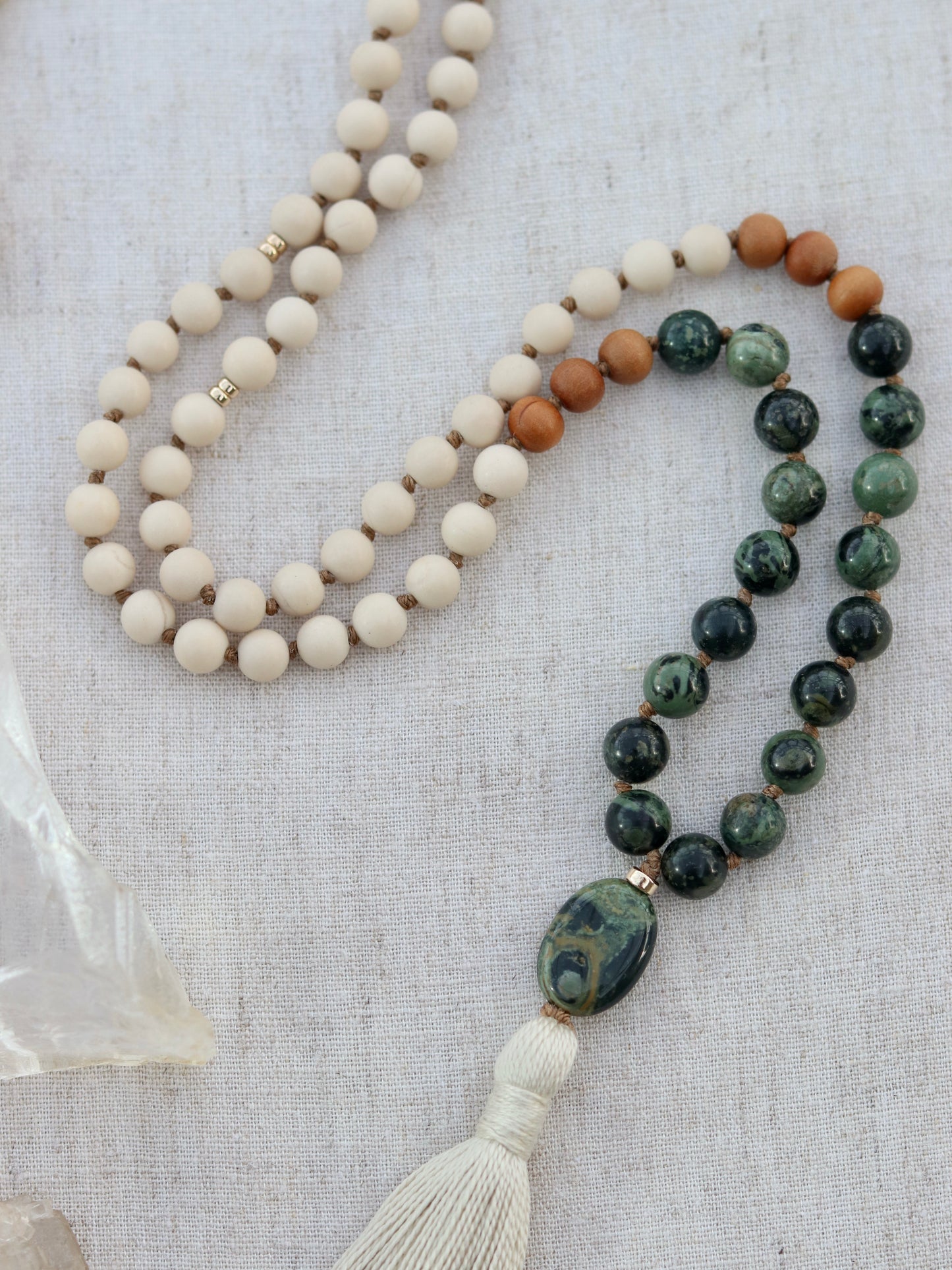 Kambaba Jasper, Riverstone and Sandalwood Mala
