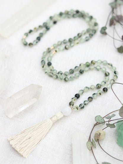 Prehnite and White Jade Mala