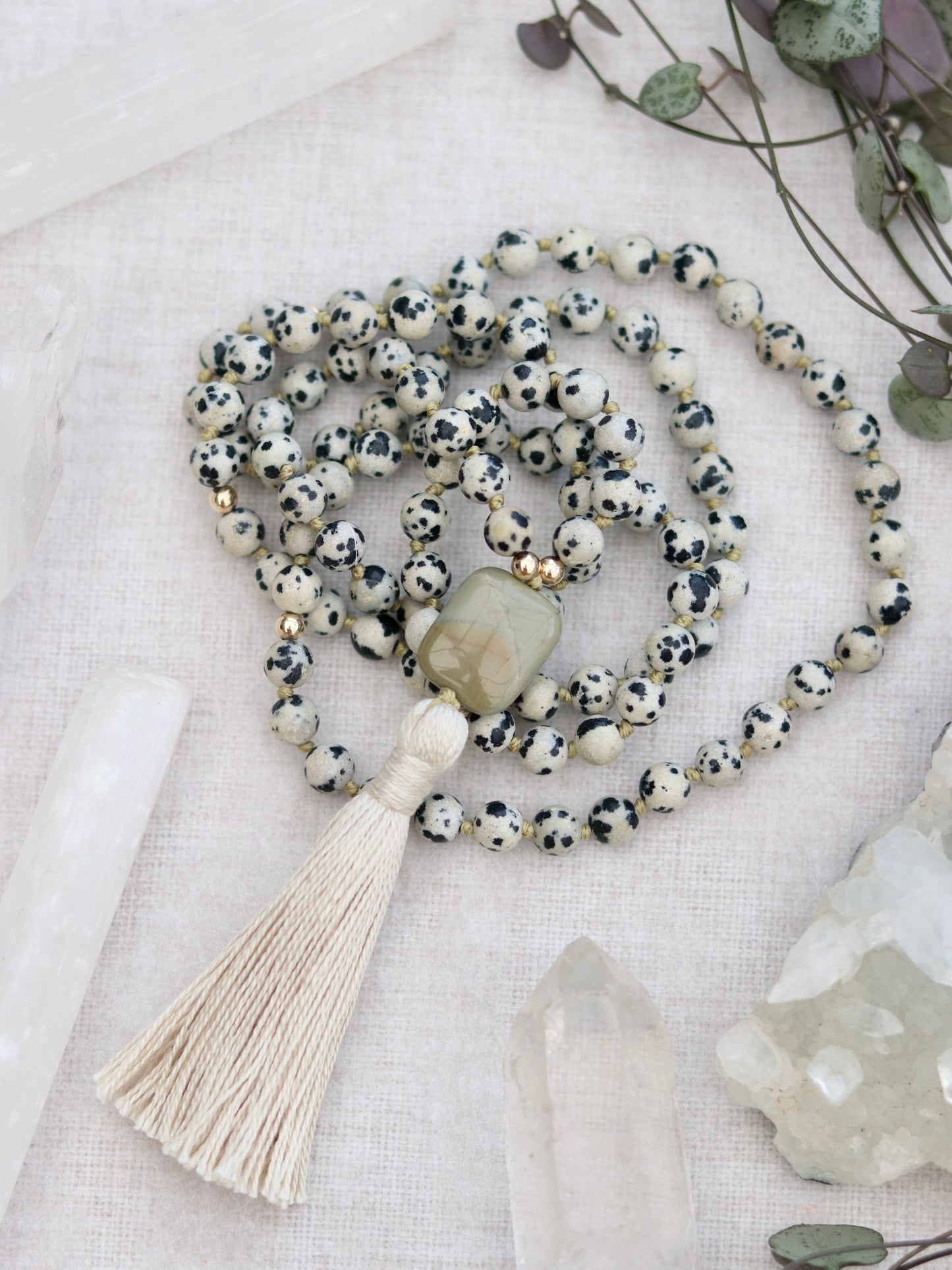 Dalmatian Stone and Silver Leaf Jasper Mala
