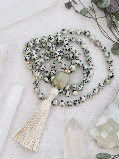 Dalmatian Stone and Silver Leaf Jasper Mala