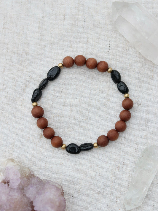 Black Tourmaline and Sandalwood Bracelet
