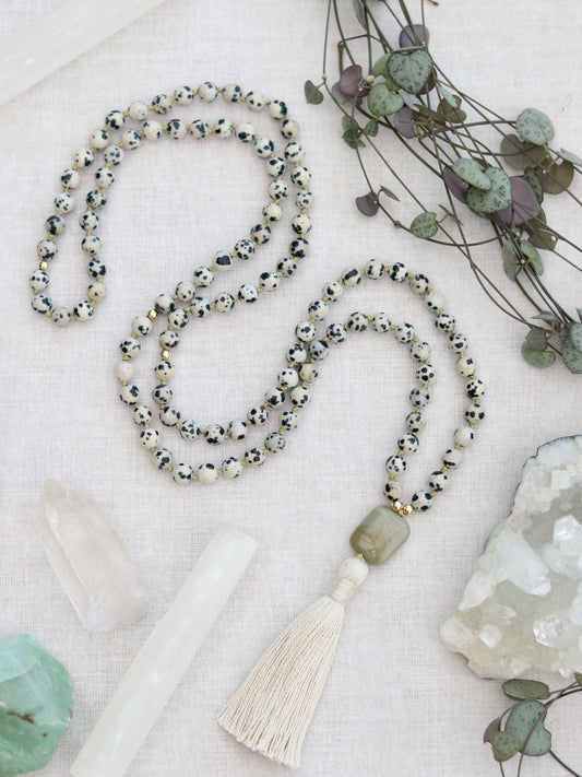 Dalmatian Stone and Silver Leaf Jasper Mala