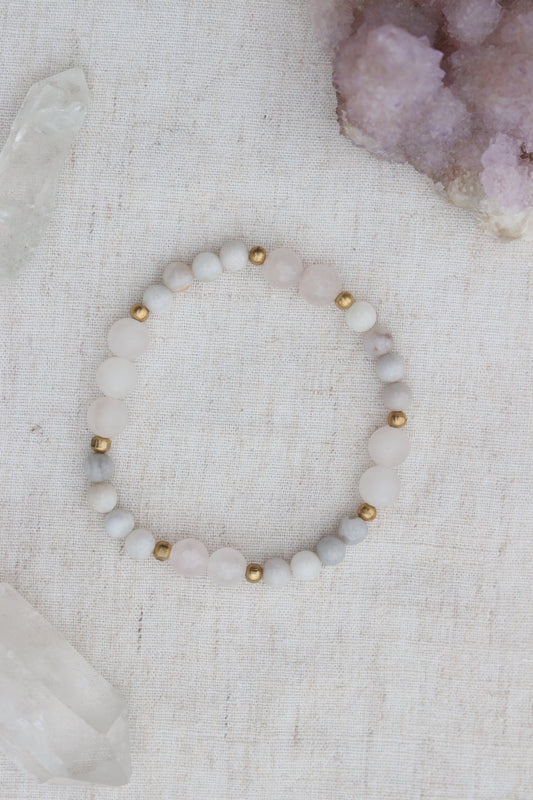 White Lace Agate and Rose Quartz Bracelet